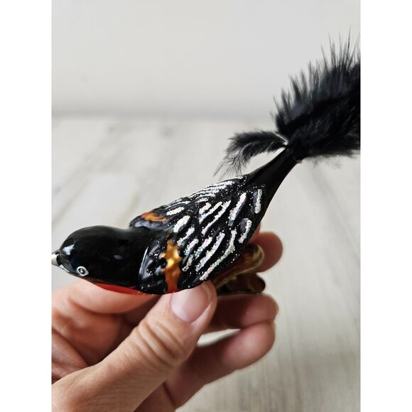 Owc Old world Robin Bird clip glass feather ornament Xmas tree glitter sparkle - Picture 7 of 8
